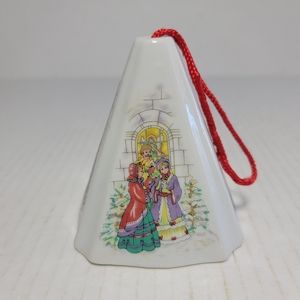 White Ceramic Christmas Holiday Potpourri Pomander Hanging Ornament Carolers.